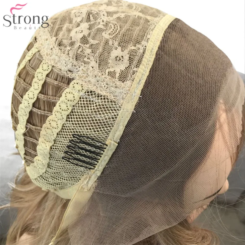 StrongBeauty синтетический кружевной передний парик светильник коричневый/серый Волосы Омбре Средний кудрявый натуральный парик