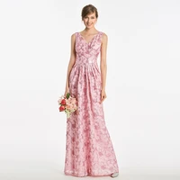 tanpell sequins bridesmaid dress pink pleats sleeveless floor length a line gown women wedding v neck long bridesmaid dresses