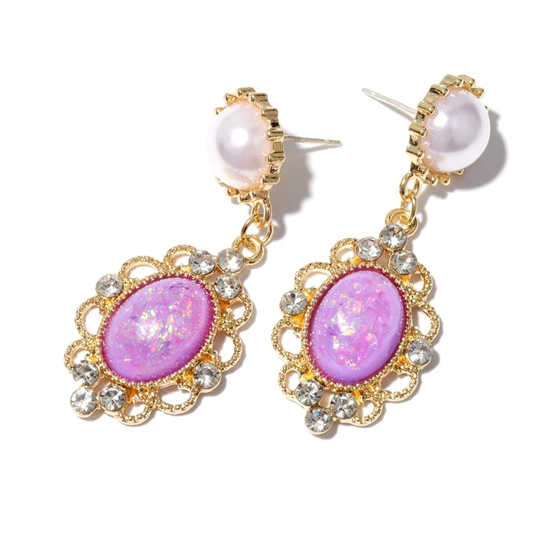 Junlead Fashion Korean Design Bohemian Hanging Statement Earring Boho Purple Gem Flower Drop Dangle Earrings for Women Jewelry | Украшения