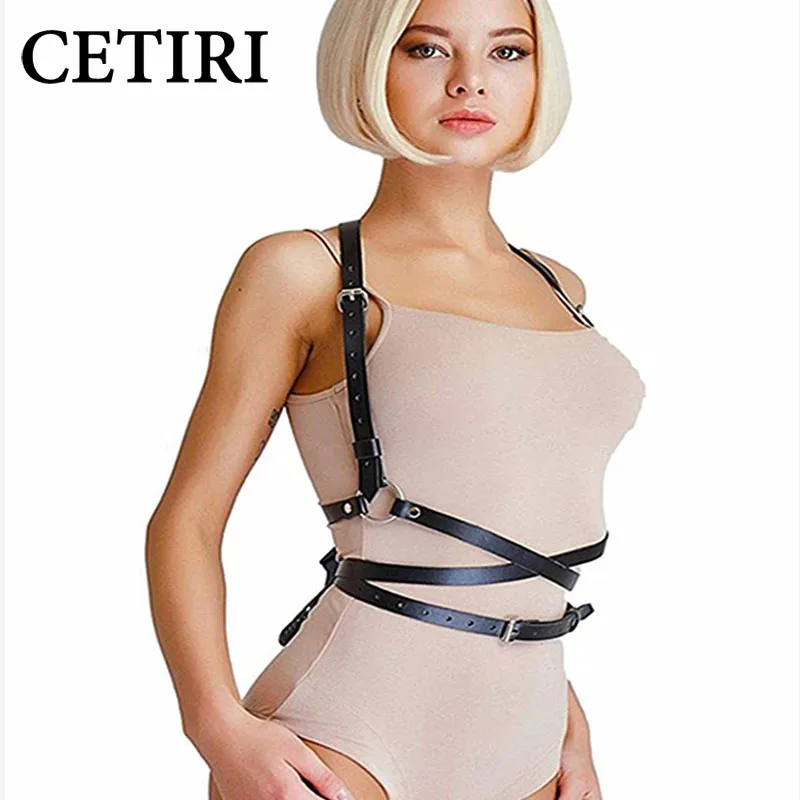 Женский ремень для бондажа CETIRI черный/коричневый тонкий из искусственной кожи с