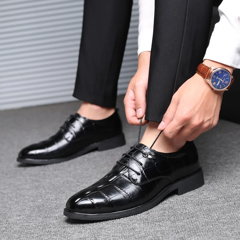 Men's Aligator Print Men Dress Shoes Non-slip Breathable Casual Business Fashion Formal Leather Plus Size 38-48 | Обувь