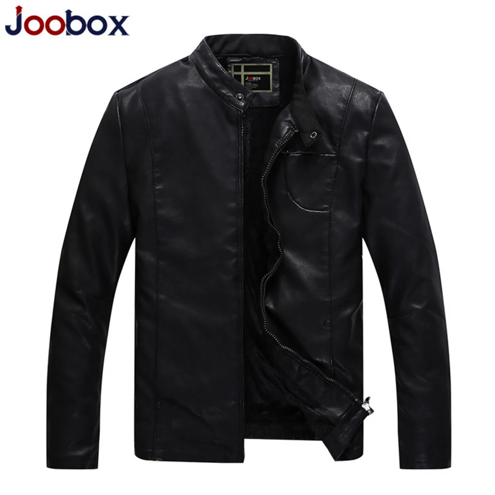 2017 JOOBOX Новый тонкий кожаный куртка мужчины ПУ мандарин Воротник шерсть лайнер