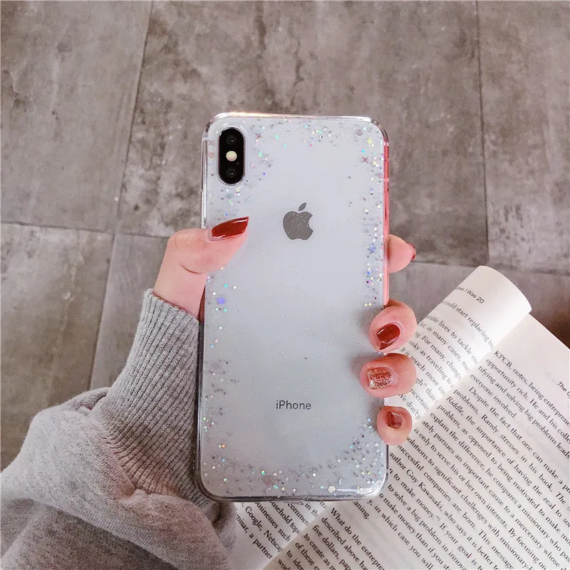 Простой Прозрачный блестящий чехол для iPhone 6 6S 7 8 Plus X Xr Xs Max из мягкого ТПУ телефона
