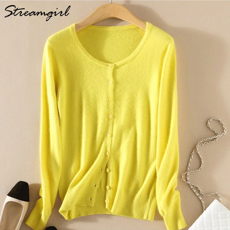 Knitted Cardigan Women Cashmere Wool Female Cardigans Short Black Cardigan Plus Size Cardigans Big Size Women Tops Spring - Цвет: Yellow
