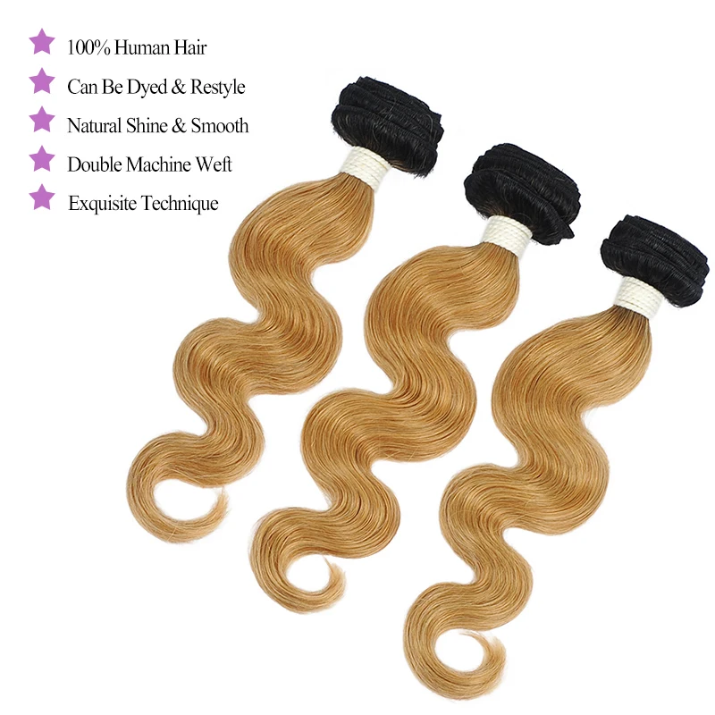 Shiningstar мёд блондинка натуральные волосы 3 Ombre комплект s с синтетическое закрытие