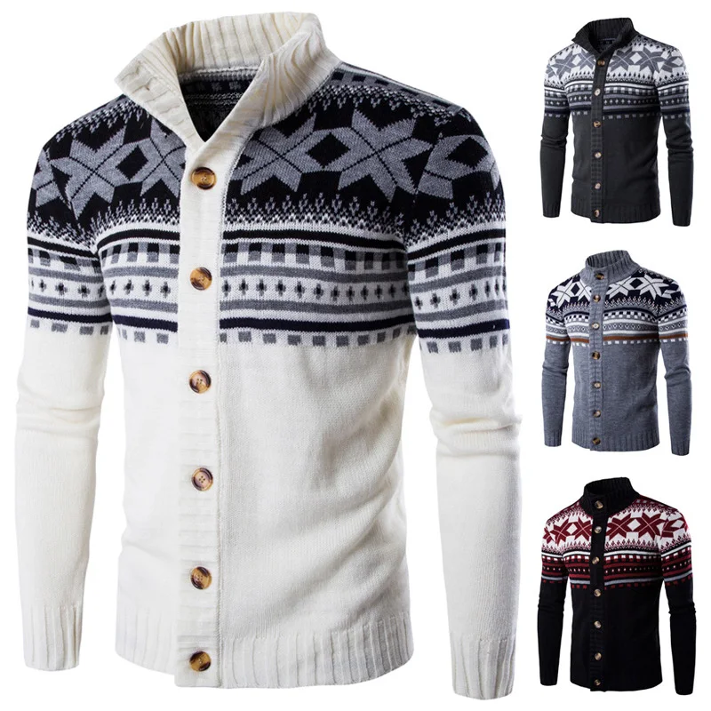 Voobuyla Sueter Hombre Knitted Sweater Men Autumn Thick Sweatercoat 2018 Winter Long Sleeve Snowflake Warm Knitwear Cardigan Man | Мужская