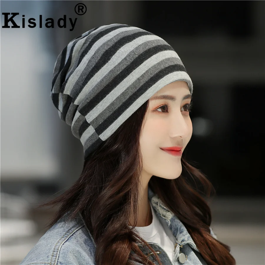 Kislady весна лето Простые повседневные полосатые женские шапочки модные теплые