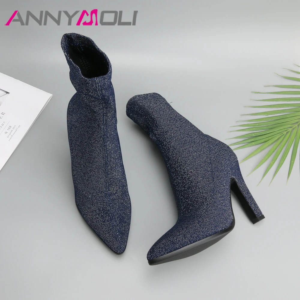 Ботинки ANNYMOLI женские на высоком каблуке брендовые дизайнерские эластичные