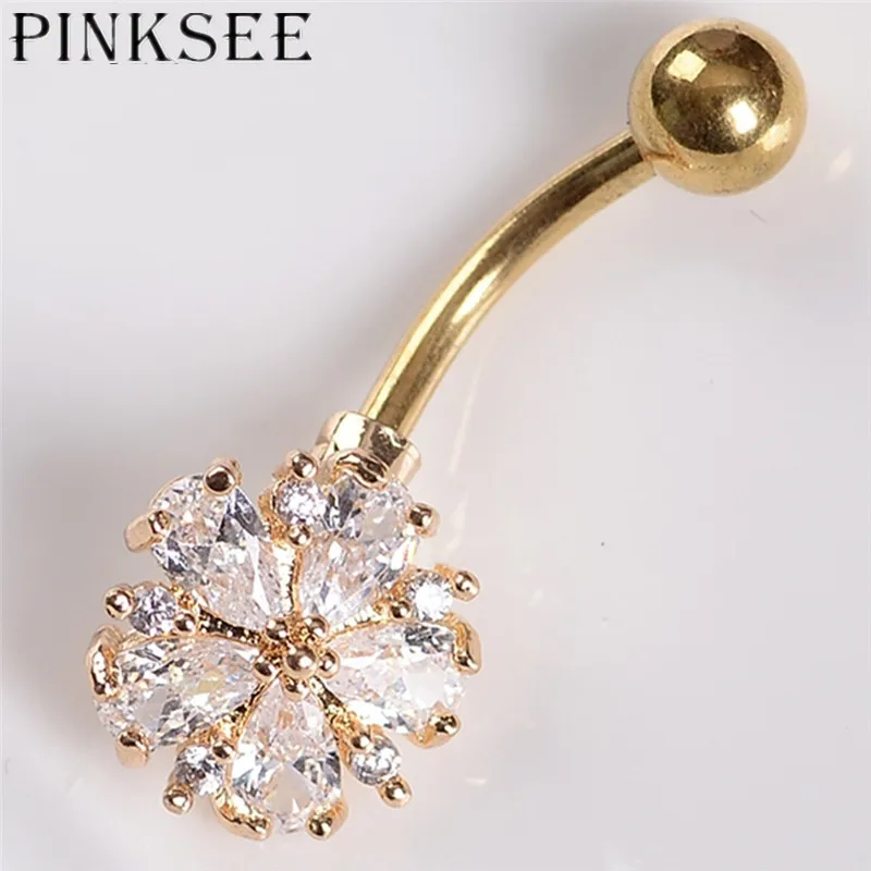 Модные ювелирные изделия PINKSEE золотого цвета для тела кольца пупка с кристаллами