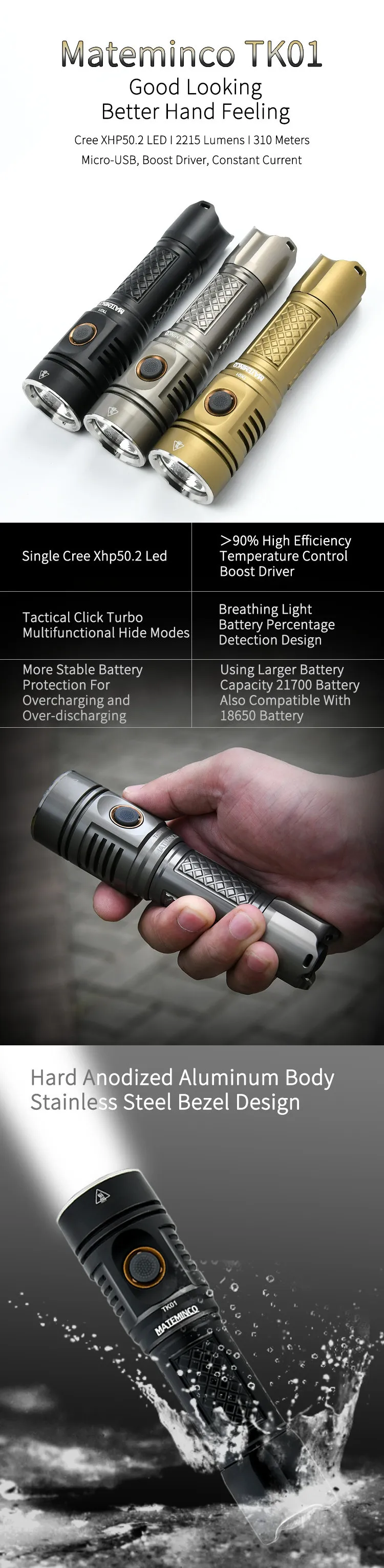 Mateminco TK01 Cree Xhp50.2 Тактический 2215lm 21700 батарея Военная светодиодная вспышка светильник фонарь светильник с ударной рамкой