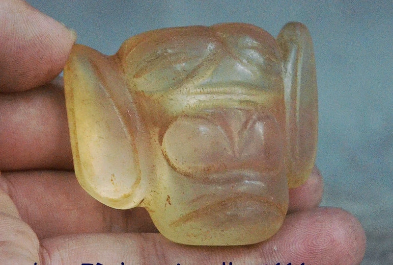 Старый Китай Хуншань культура Кристалл Стекло Мужская Голова Статуя Статуэтка