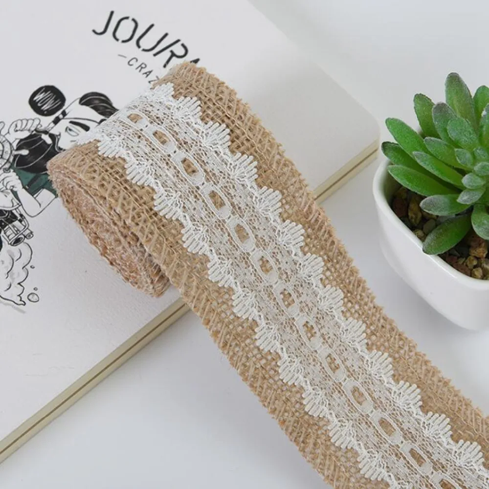 2 м DIY кружевной льняной рулон джутовые гессианские украшения деревенские