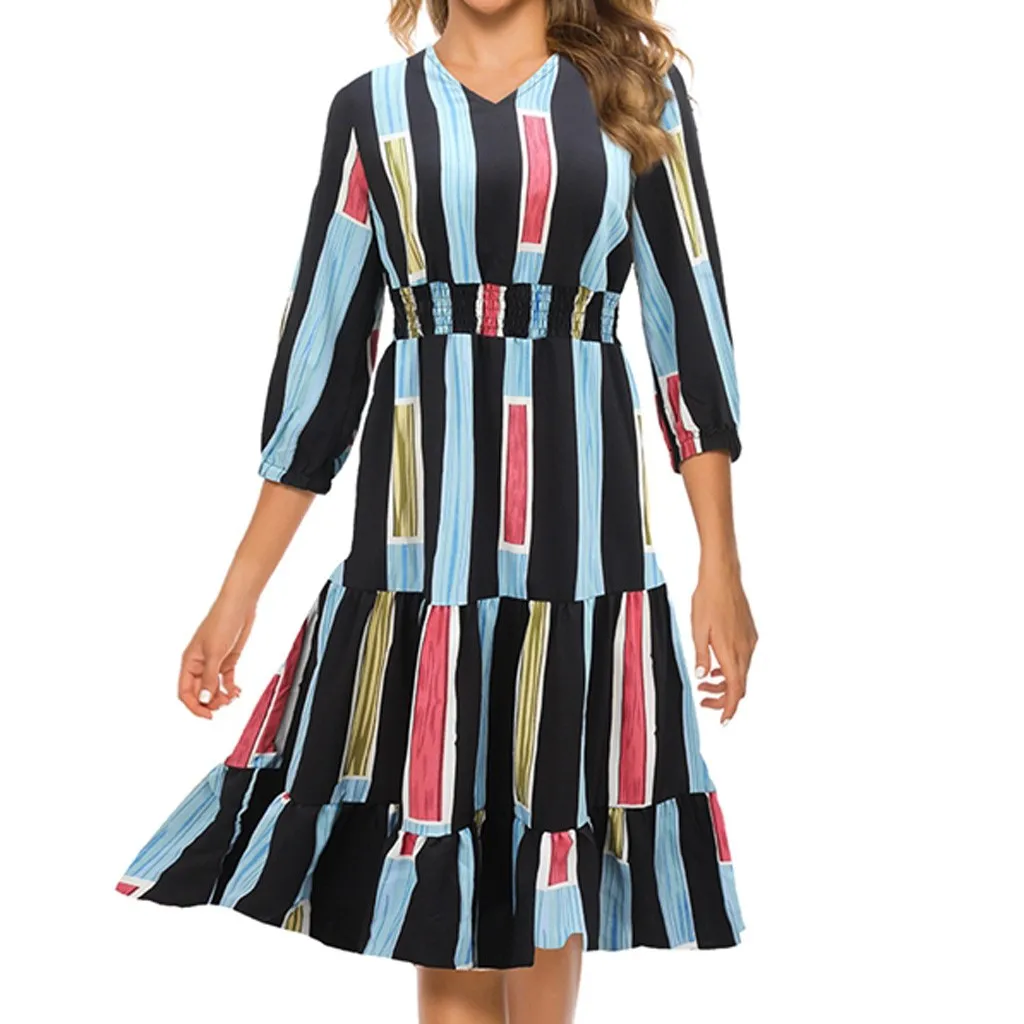 Женское офисное платье с V образным вырезом и рукавом 3/4|Женские платья| |