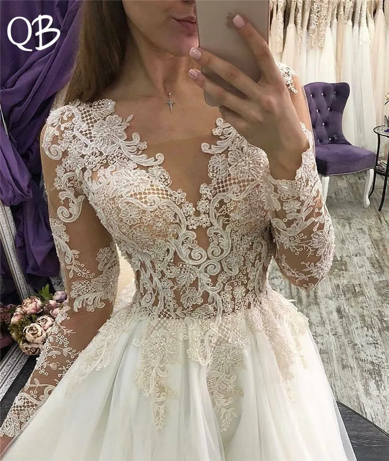 Винтажное кружевное платье с аппликацией и бисером на заказ свадебные платья