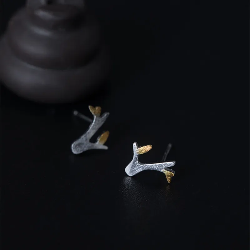 Женские серьги-гвоздики из серебра 100% пробы в виде дерева | Украшения и