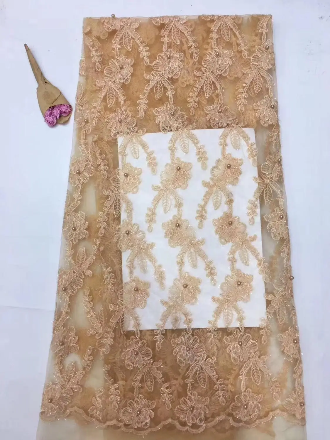 Мягкие 5 ярдов последние гипюр расшитый бисером кружевной ткани 2019 высокого