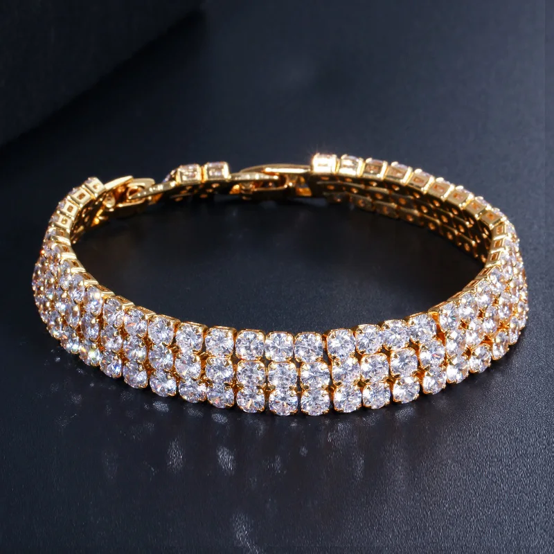 CWWZircons 3 ряда Iced Out хип хоп желтое золото цвет Bling кубического циркония теннисный браслет для мужчин Роскошные Панк ювелирные изделия подарок CB048