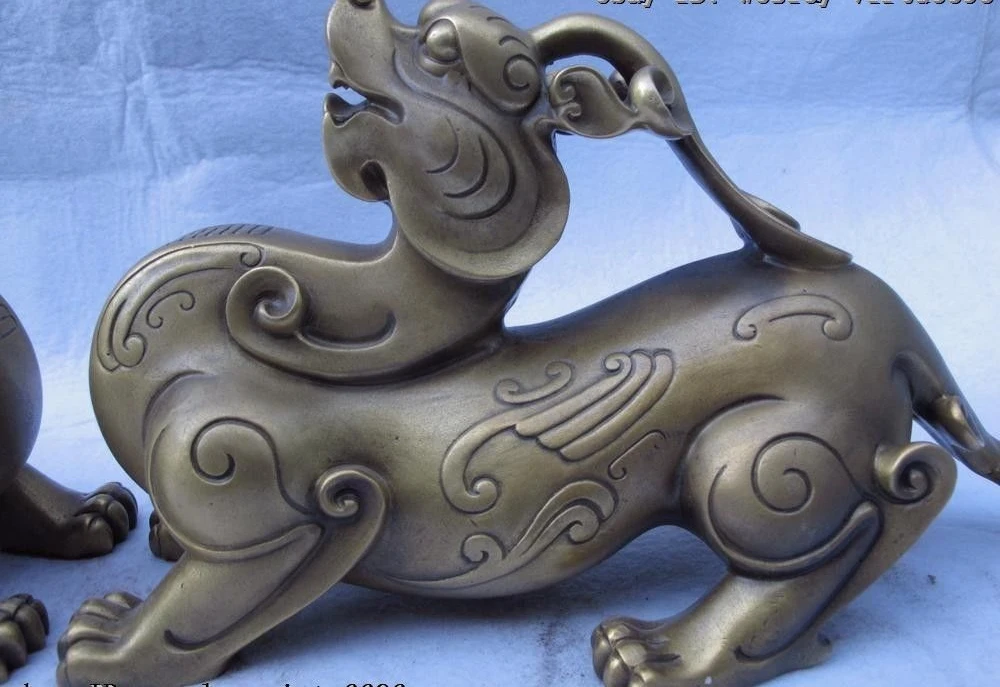 6 Chinese Folk Brass Copper Feng Shui Evil Foo Dog Lion Kylin Brave troops Pair | Дом и сад