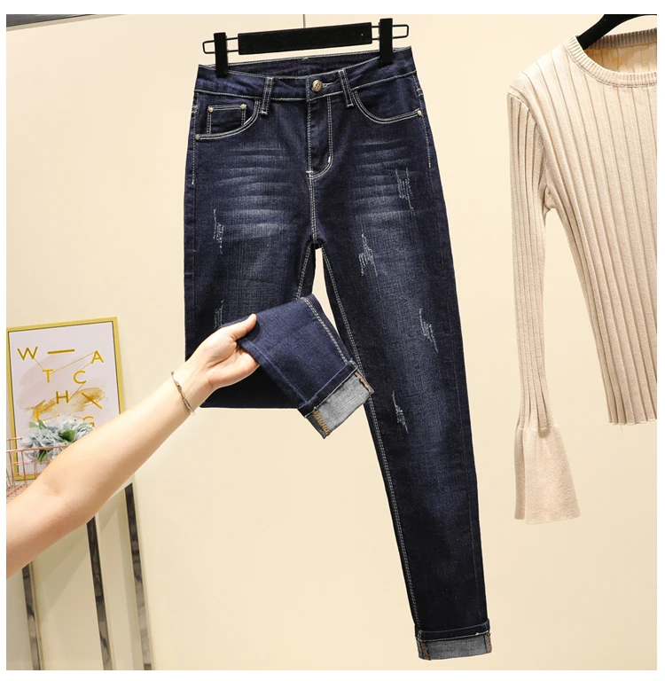 scratched Slim Jeans For Women elastic jeans plus size Skinny Jeans Woman Blue Denim Pencil Pants stretch denim women