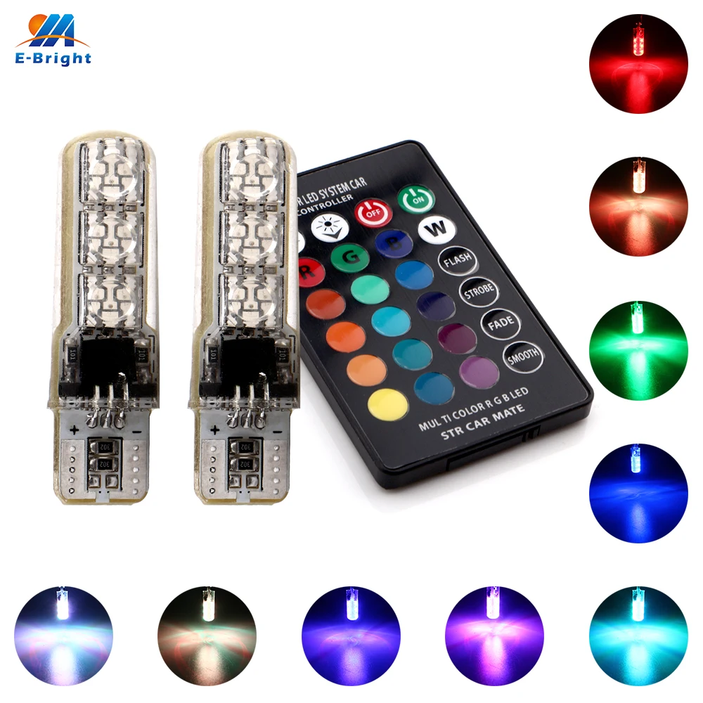 1 комплект (2 шт.) RGB 5050 кремнезем светодиодный T10 W5W CANBUS 6 SMD Автомобильные