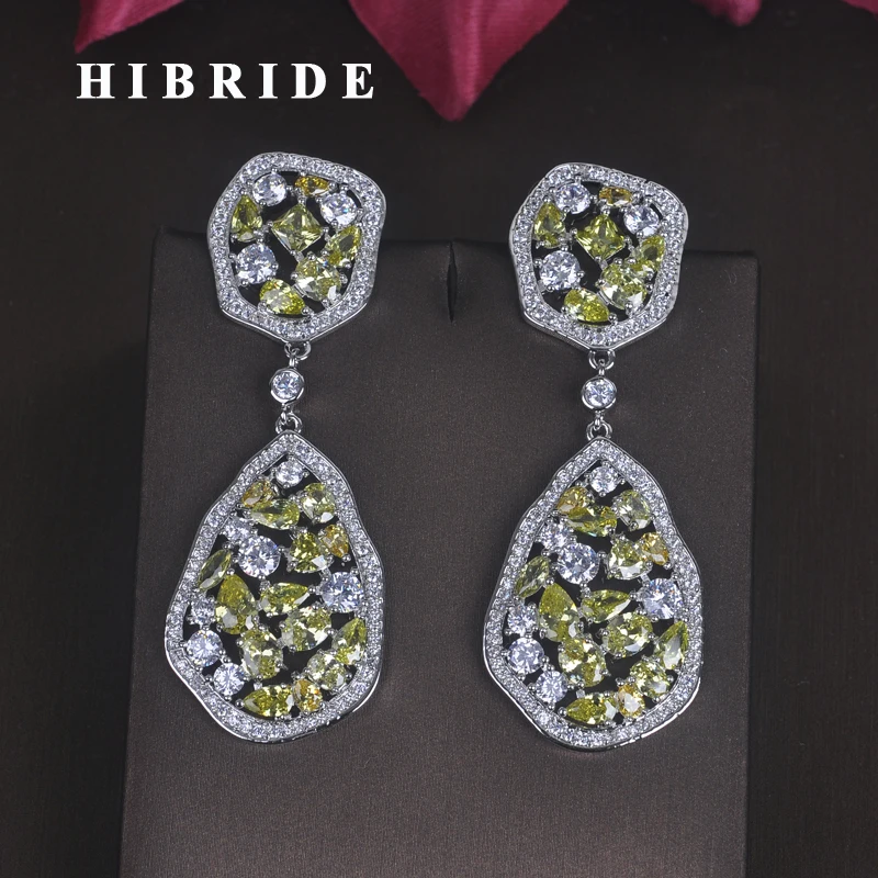 

HIBRIDE Luxury Clear Yellow Cubic Zirocnia Pendientes Drop Earrings For Women Fashion Jewelry Wedding Bride Brincos Gift E-664