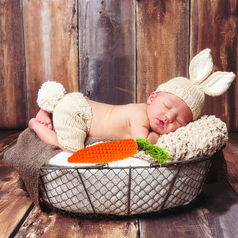 Rabbit Baby Photo Clothes Outfits Adorable Bunny Hat+Pants Set With Carrot Knitted Infant Boy Girl Clothing 0-4 Months