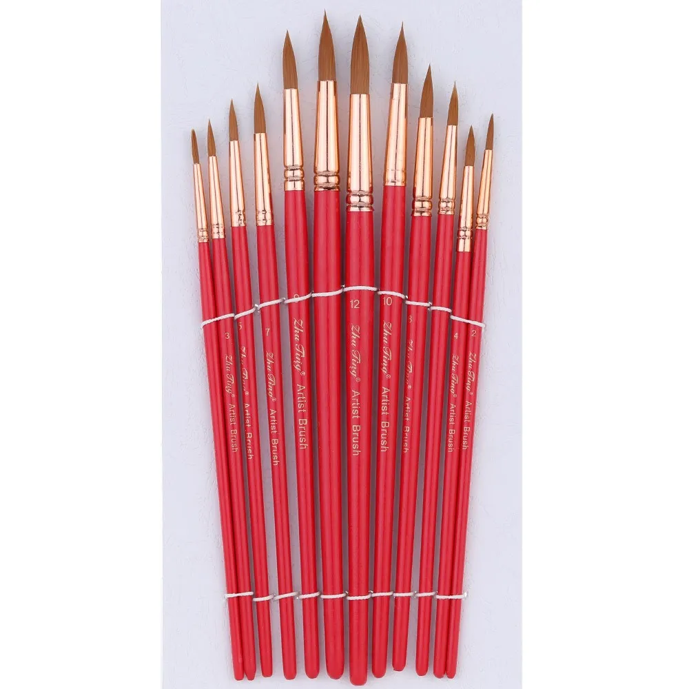12Pcs/Set Tip Artist Paint Brush Nylon Hair with Wooden Handle Watercolor Oil Painting Pen Tool DIY Accessories | Обустройство дома
