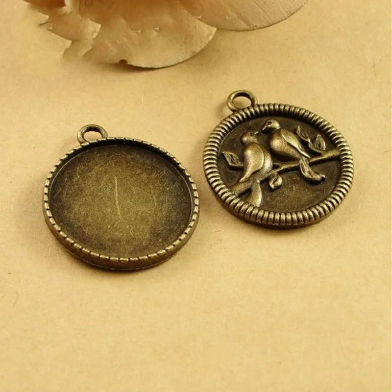 10 шт./лот античные бронзовые Круглые Пустые Настройки кабошона птица Diy Подвески