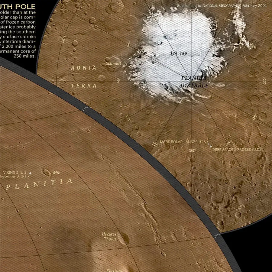 Плакат на холсте с изображением Карты Марса детальная иллюстрация подробное