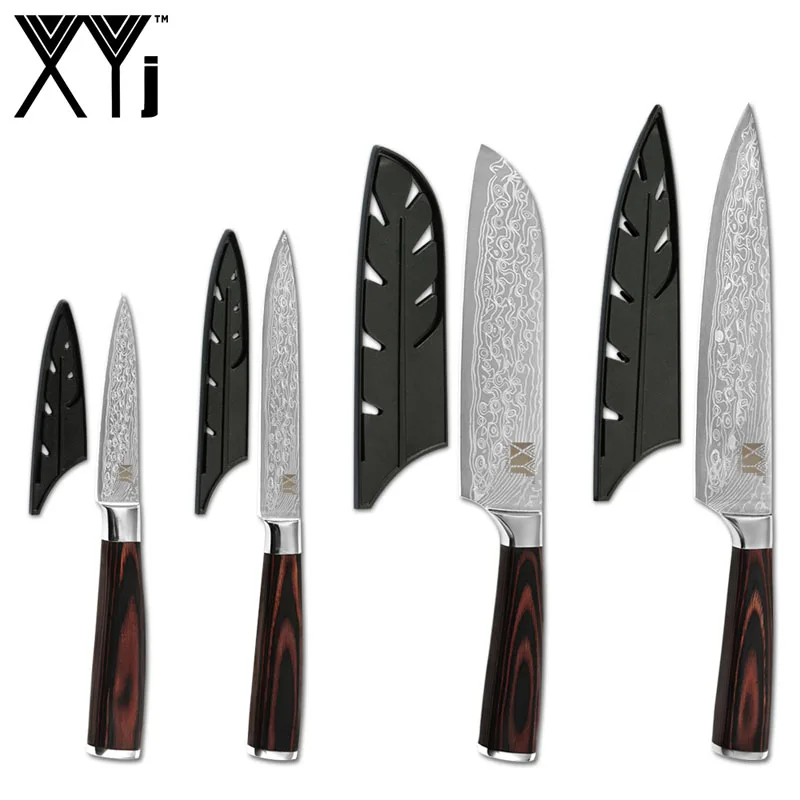 E.4Pcs Set and cover XYj 7 шт. набор кухонных ножей из нержавеющей стали дамасский узор лезвие точилка для ножей бар 8 ''держатель для ножа Приготовление Инструмент аксессуар - Цвет: E.4Pcs Set and cover