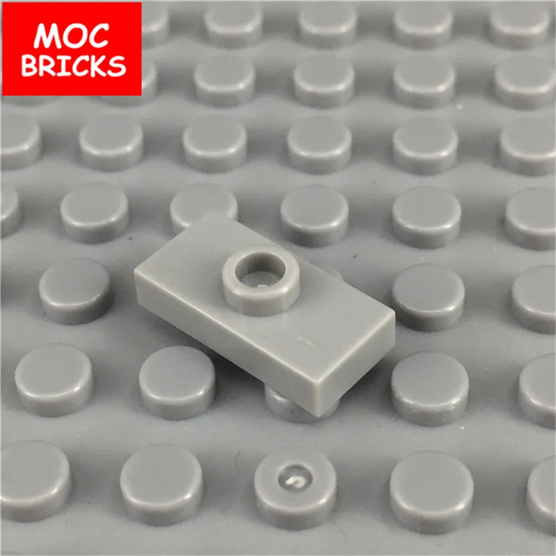 100 шт./лот MOC кирпичи сделай сам светло серые пластины 1x2 модифицированные 1 штифт