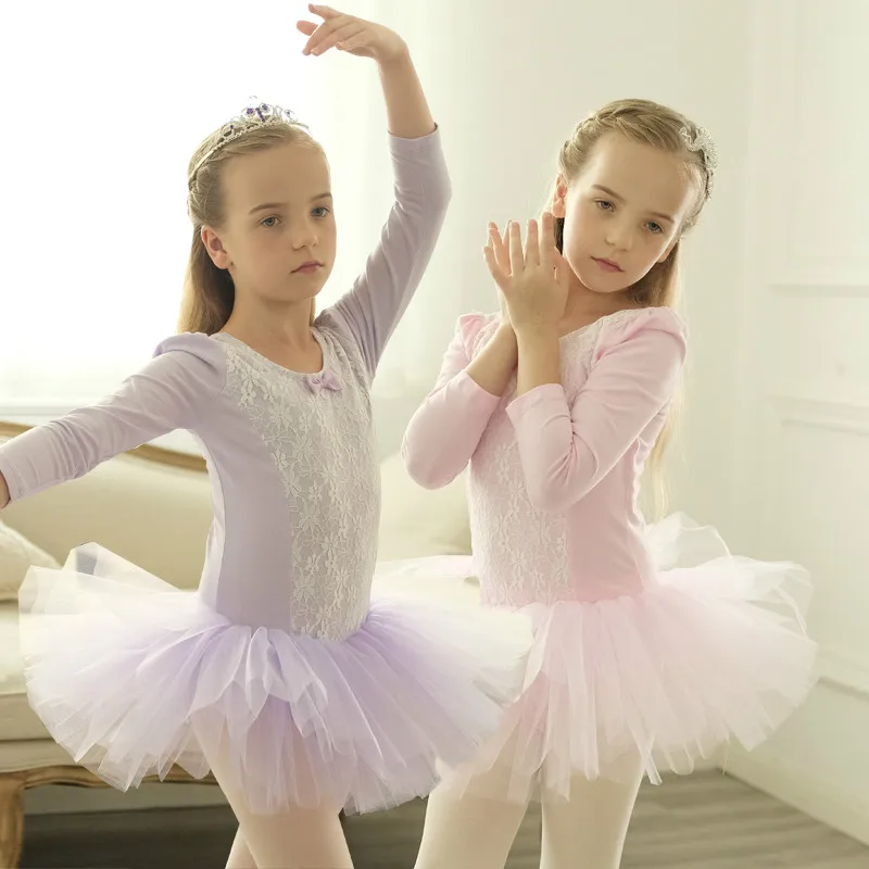 

Christmas Children 's Performance Clothing Long Sleeved Practice Uniforms Girls Lace Dance Clothing Examination Level Skirt