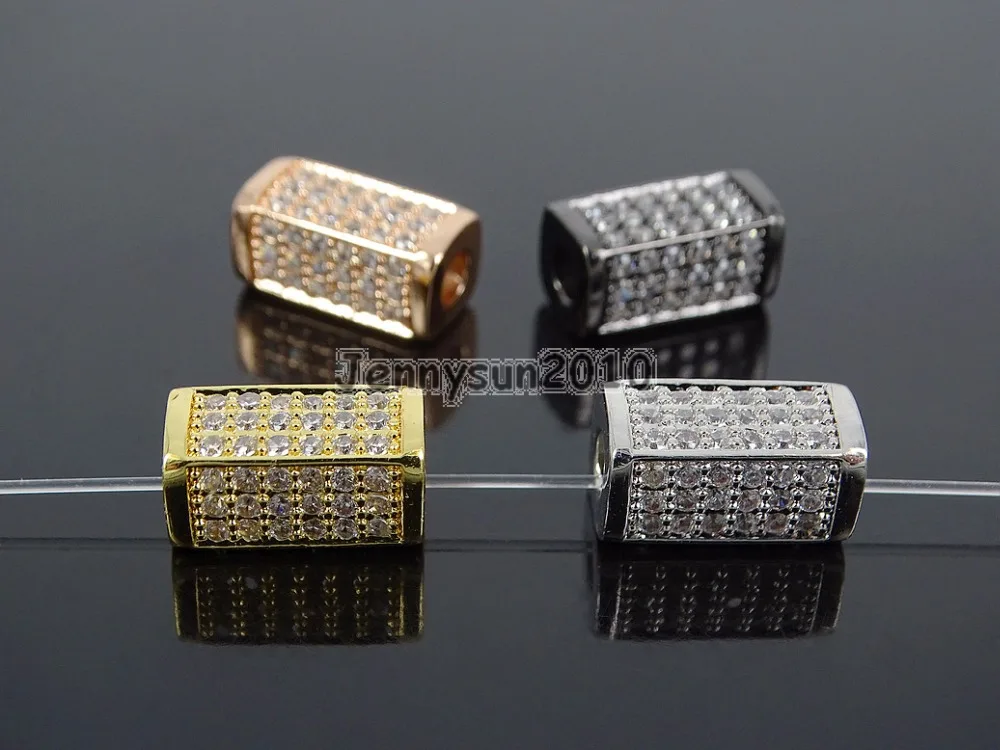 Прозрачные циркониевые камни, камни, выложенные прямоугольным стержнем, браслет, соединитель, очаровательные бусины, Серебряный Gunmatel 10 шт./упак.