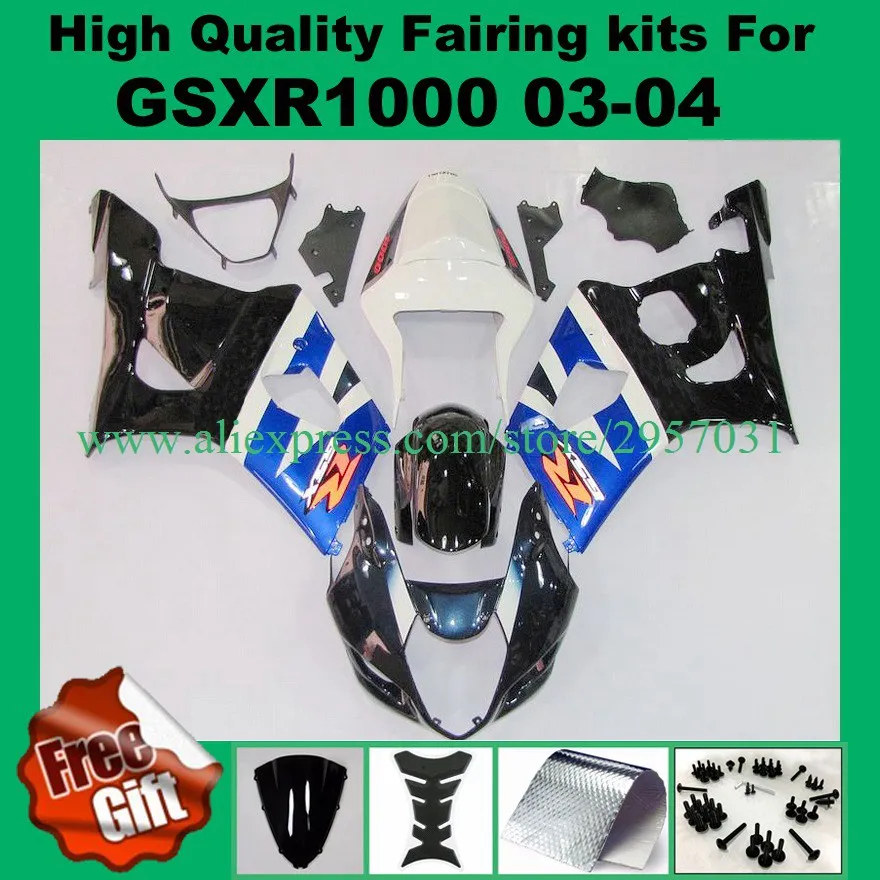 

9GIFTS, Injection fairings fit for SUZUKI GSXR1000 2003 2004 #E3367 GSX-R1000 GSXR 1000 03 04 Fairing kits blue black white