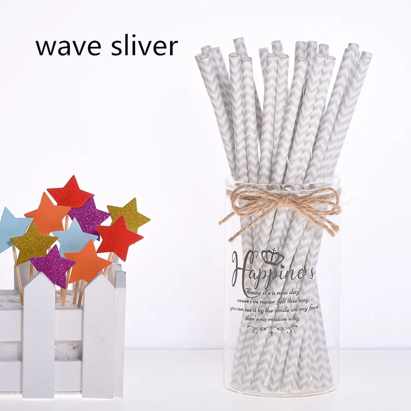 wave sliver 25 шт. Топпер для торта Зеленые Бамбуковые бумажные соломинки для детей с днем рождения свадебные декоративные вечерние тропические принадлежности соломинки для питья - Цвет: wave sliver