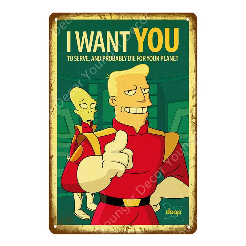 YD6318E Futurama Comics винтажные металлические знаки, плакат, настенная наклейка, декоративная тарелка для комнаты, мультяшная табличка, домашний декор, настенная живопись - Цвет: YD6318E