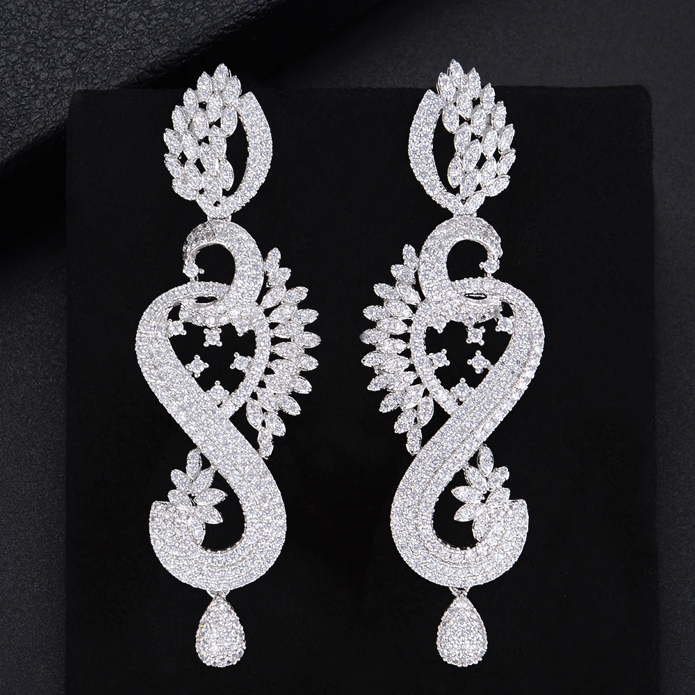 66 мм Три Цвета падение кулон полный кубического циркония серьги Для женщин