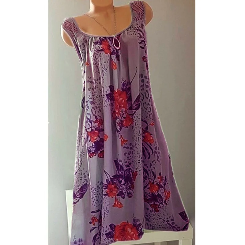 Новое летнее платье с круглым вырезом и кружевной вставкой принтом Свободная