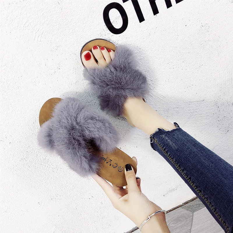 Женские меховые тапочки новая женская мода плоские сандалии и весна лето 2019 |