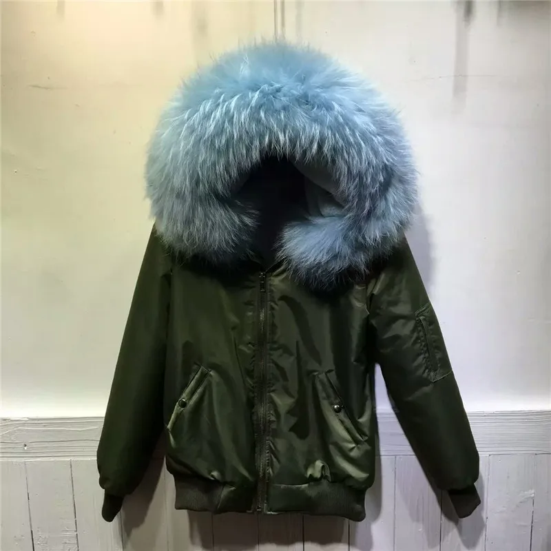 Новинка комфортное зимнее пальто с меховым капюшоном на молнии светло-голубой