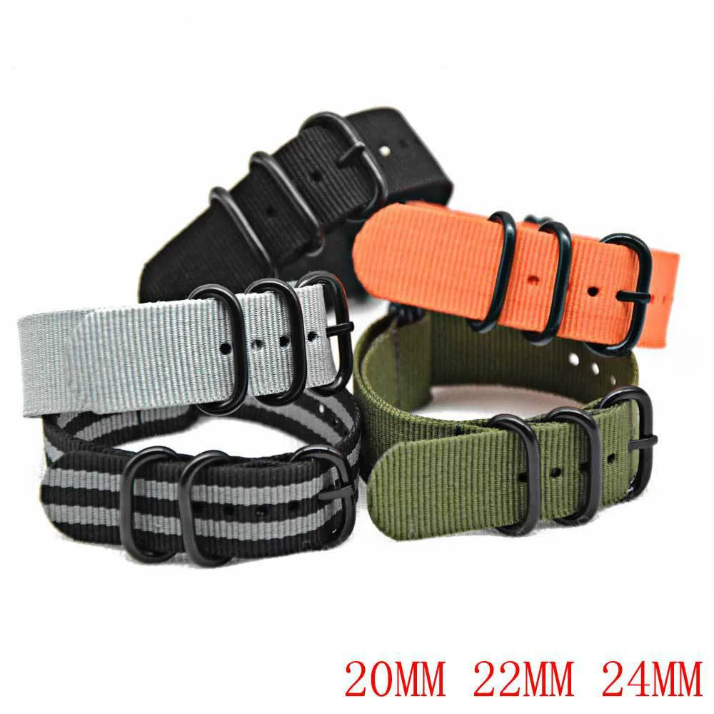 Five Ring Watchband Nylon Black Buckle 20 22 24MM Goods In Stock Nato Item Too Canvas Bring | Наручные часы