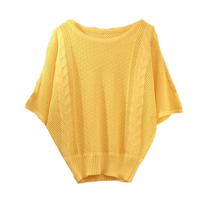 Women Summer Spring Sweater Hollow Out O-neck Transparent Female Jumper Bat Sleeve Ladies Pullover Loose | Женская одежда