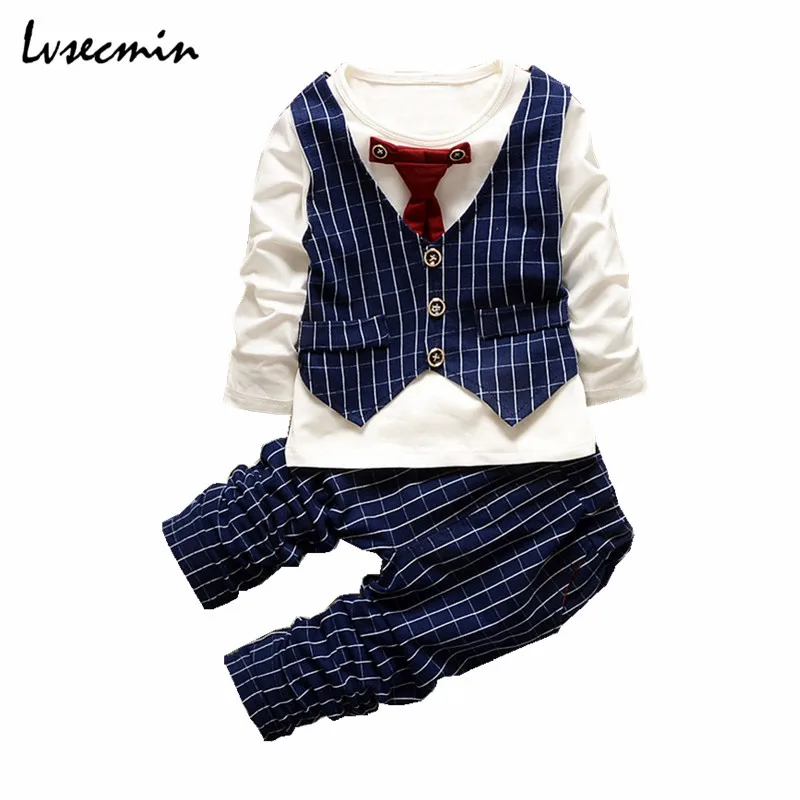 nave blue baby set Г. Весенние комплекты одежды для маленьких мальчиков клетчатая рубашка в клетку с длинными рукавами для новорожденных джентльменов+ штаны, костюмы комплект детской одежды JW0134 - Цвет: nave blue baby set