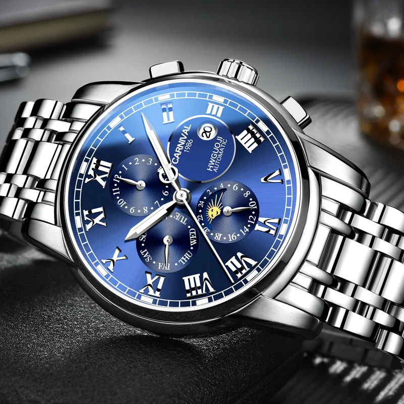 Автоматические часы мужские механические erkek kol saati mekanik otomatik moon phase erkek otomatik montre homme mecanique