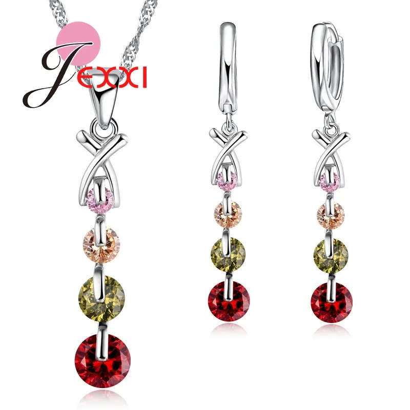 

Fashion Luxury Bridal Wedding Jewelry Set 925 Sterling Silver Austria Crystal Pendant Necklaces Earring Jewellery Sets
