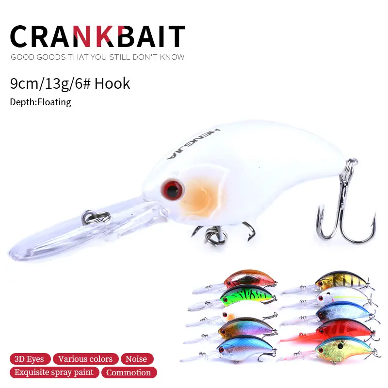 HENGJIA 2019 10pcs New fishing lure 9cm 13g Crank Plastic Hard bait 3D Eyes Artificial Wobbler Isca Tackle 6#hook with box | Спорт и