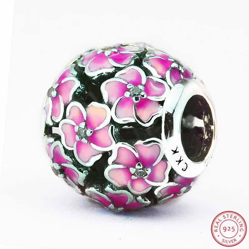 CKK Магнолия цветет бусины проложить светло вишневая Эмаль Ясно CZ DIY Fit PANDORA