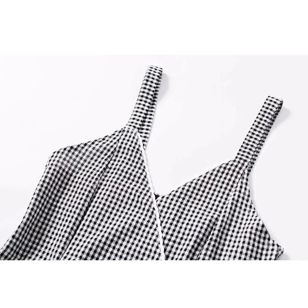 Летнее платье женское элегантное серое клетчатое пляжное мини-платье в