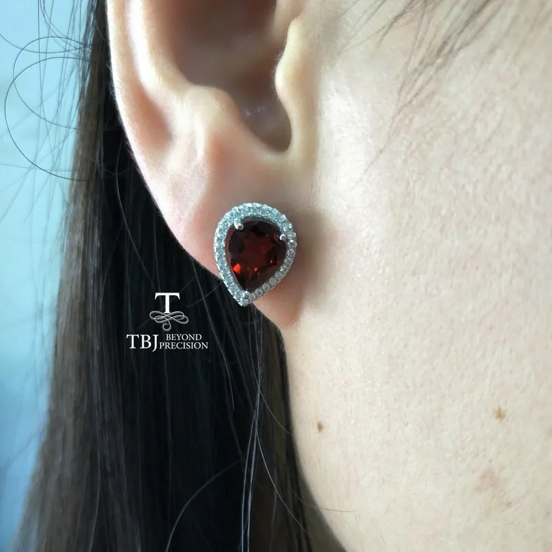 Tbj ВВС красный драгоценный камень груша гранат природный Серьги стержня