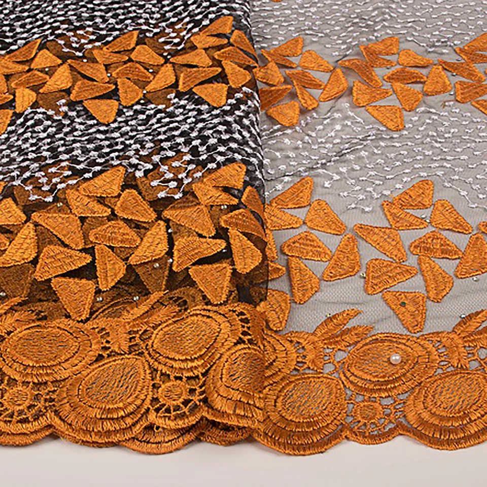 Оранжевая африканская кружевная ткань 2018 Высококачественная французская